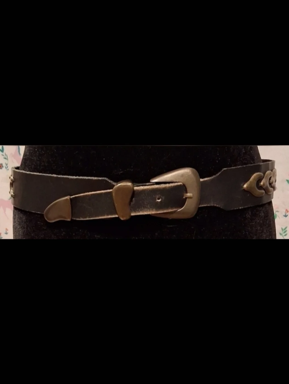 EUC Vintage Y2K Brighton Onyx Black Leather & Brass Stud Moto Goth Belt SZ M